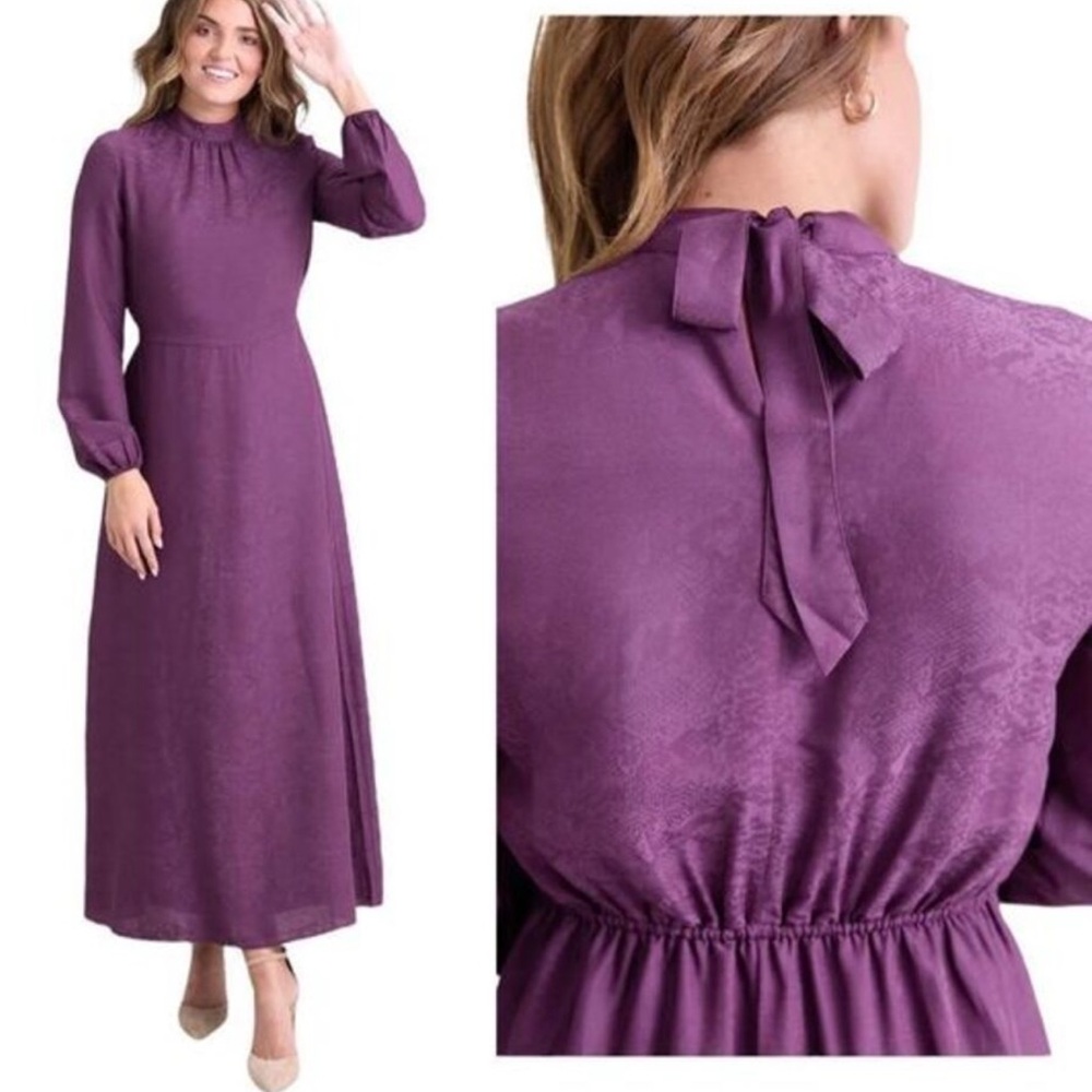 DownEast Purple Maxi Dress with Tie-Back Neck